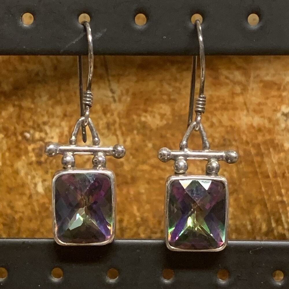 Sajen Earrings Sterling Silver & Faceted Mystic Topaz Dangle Drop Vintage